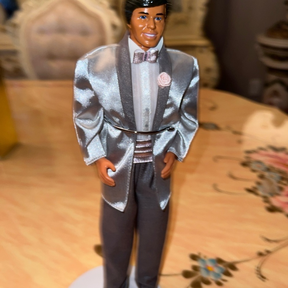Vintage Ken Doll by Mattel Elegant Silver and Gray Doll Suit one shoe broken.